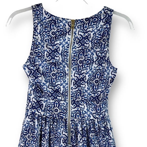 Milly Blue Combo Sleeveless V Neck A Line Cotton Blend Dress Blue Sz 2 - Picture 7 of 13